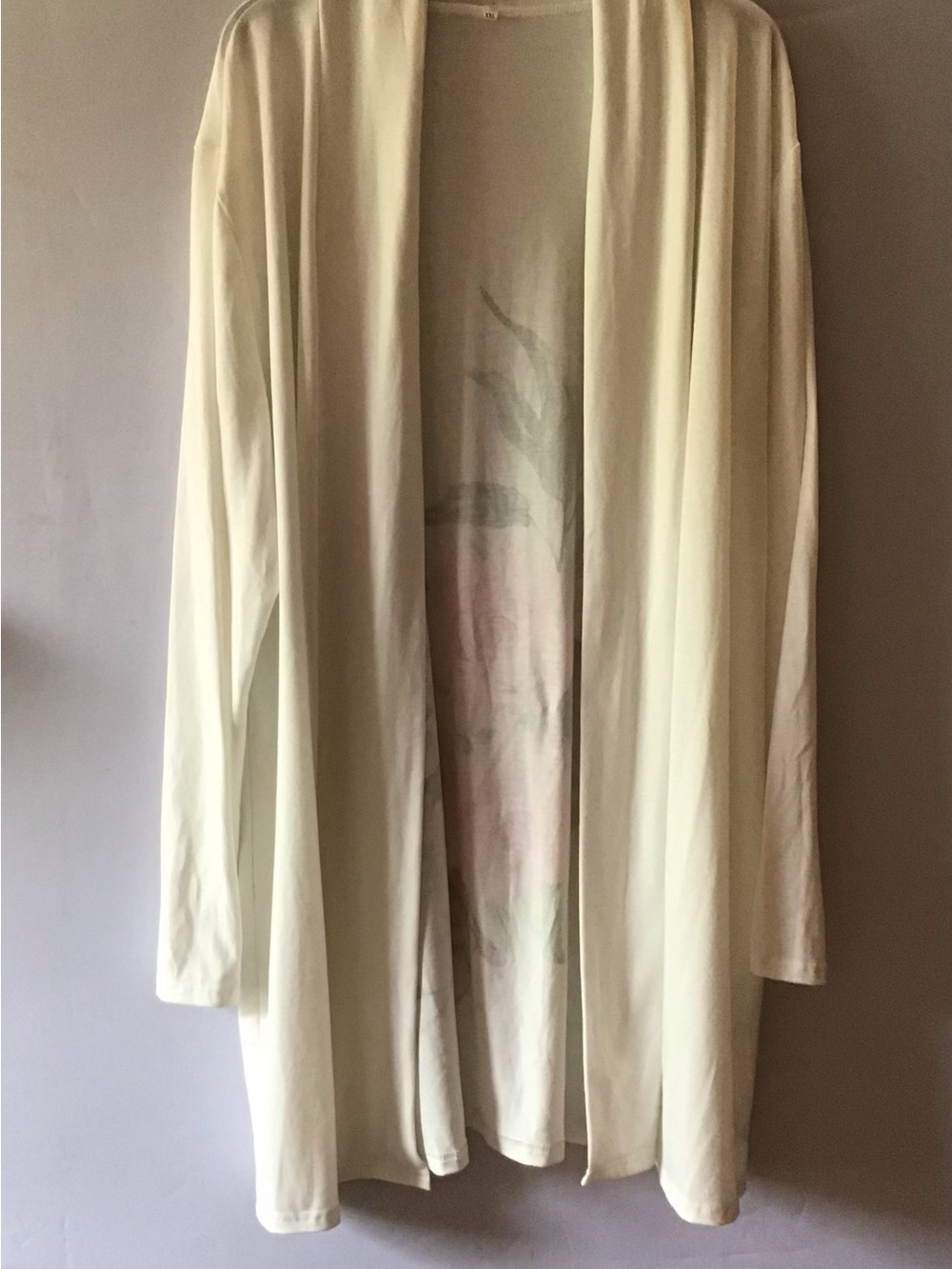 380 Women's Cream Open-Front Blazer Cardigan with Flowers on Back